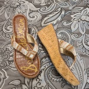 Sam Edelman Rosa Beaded Cork Wedge Sandals Size 9